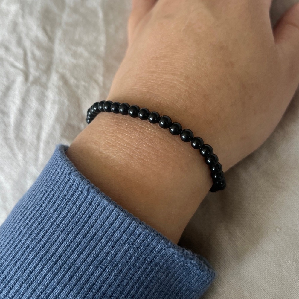 Black Stretch Beaded Stackable Bracelet OS Grunge Alt Minimalist Mall Goth Emo